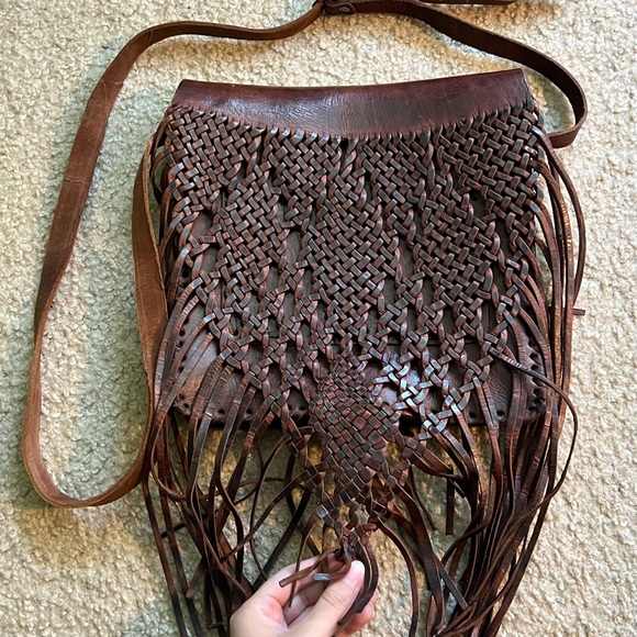 Vintage natural leather braided fringe crossbody bag - Picture 1 of 6
